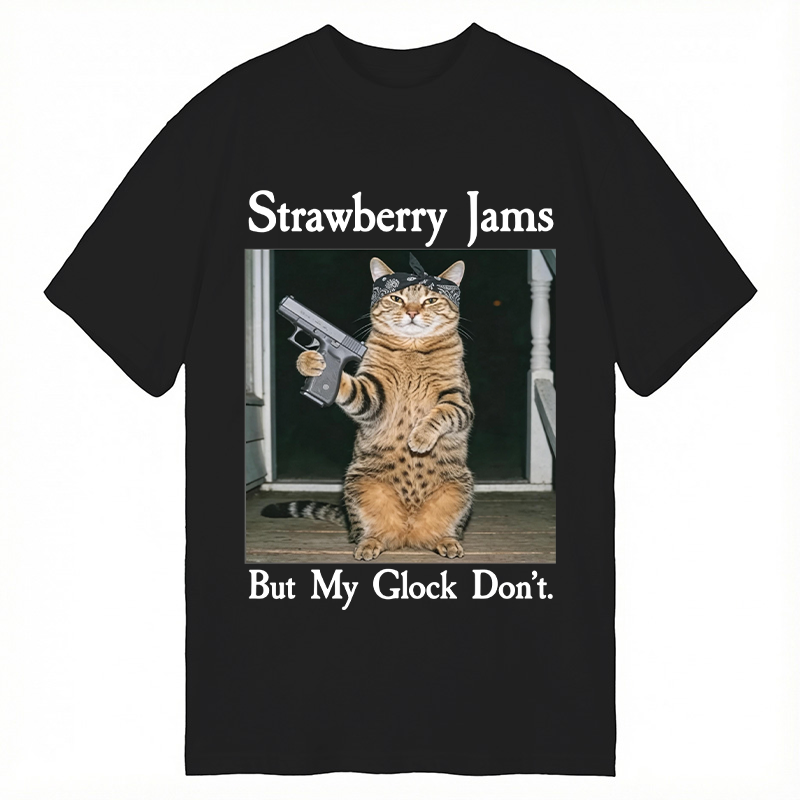 Tokyocanvas Strawberry Jams But My Glock Don't Funny Cat Classic T-Shirt