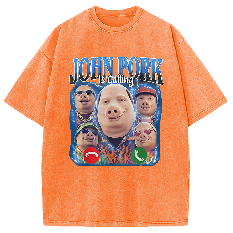 Tokyocanvas Funny John Pork is Calling Meme Washed T-Shirt