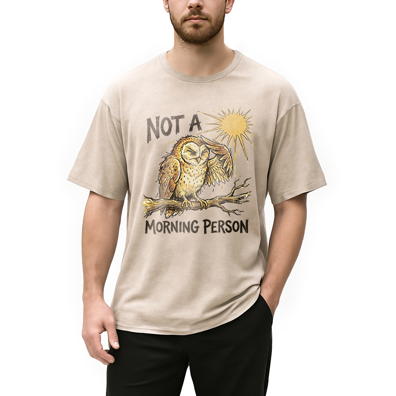 Tokyocanvas Grumpy Owl Not A Morning Person Funny Washed T-Shirt