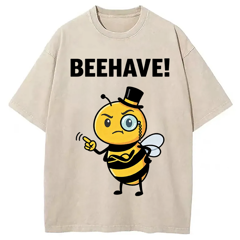 Tokyocanvas Beehave! Funny Bee Washed T-Shirt