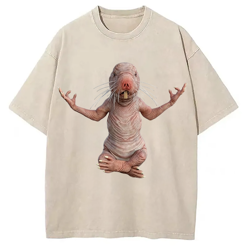 Tokyocanvas Funny Naked Mole-Rat Washed T-Shirt