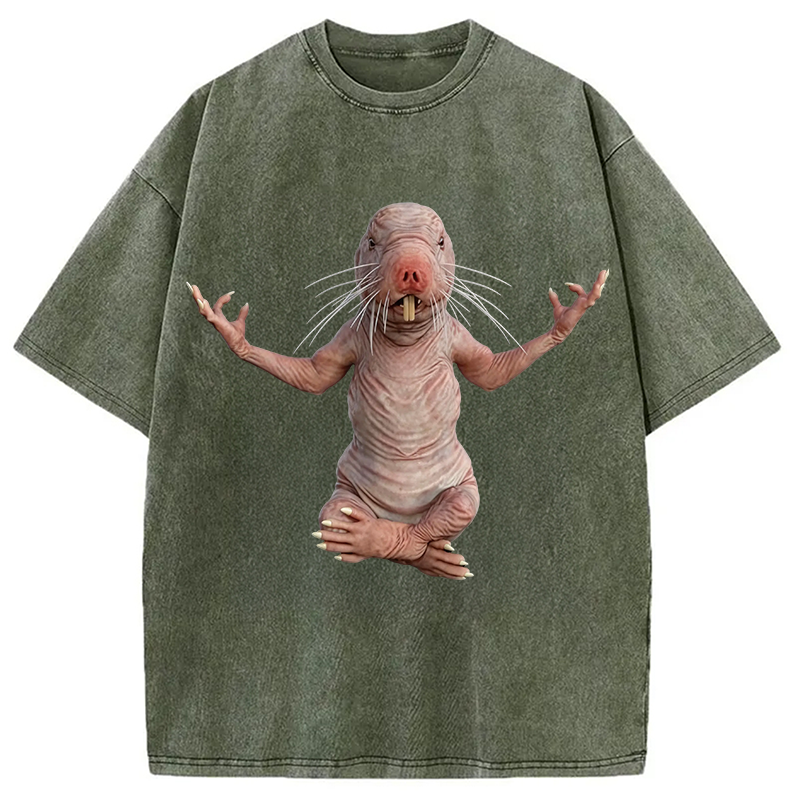 Tokyocanvas Funny Naked Mole-Rat Washed T-Shirt