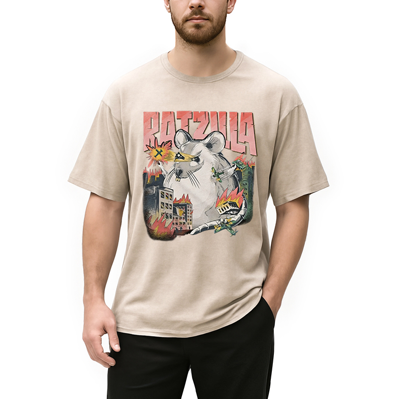 Tokyocanvas Funny RATZILLA Washed T-Shirt