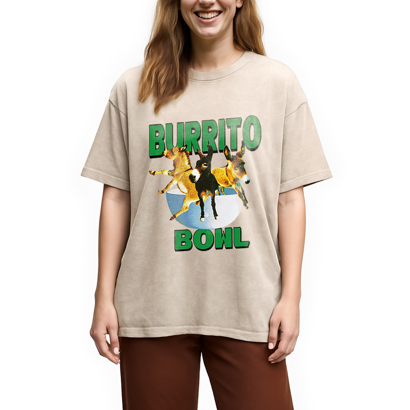 Tokyocanvas Burrito Bowl Donkey Funny Meme Washed T-Shirt