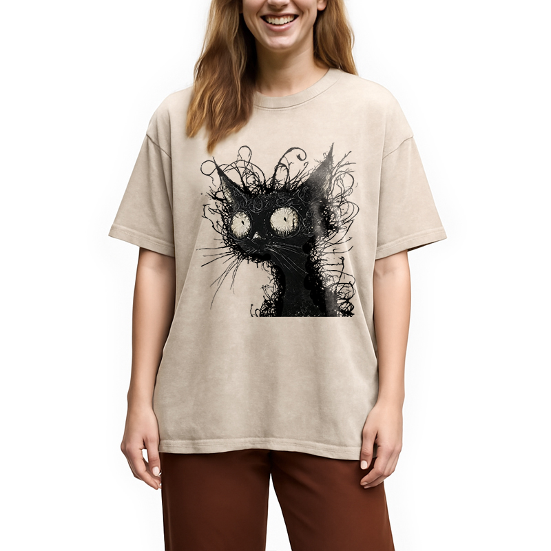 Tokyocanvas Crazy Cat Art Washed T-Shirt