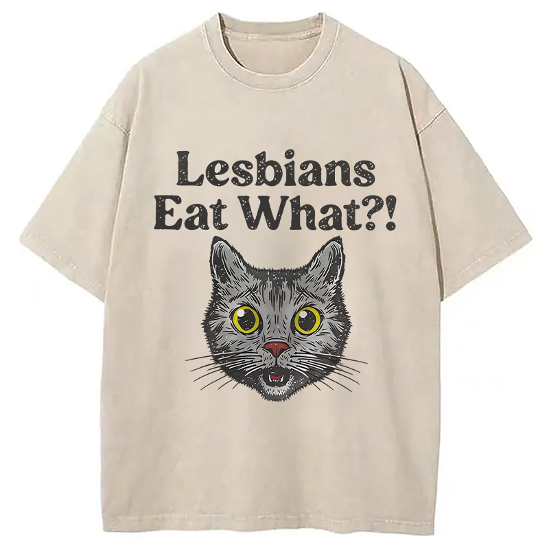Tokyocanvas Lesbians Eat What Cat Washed T-Shirt