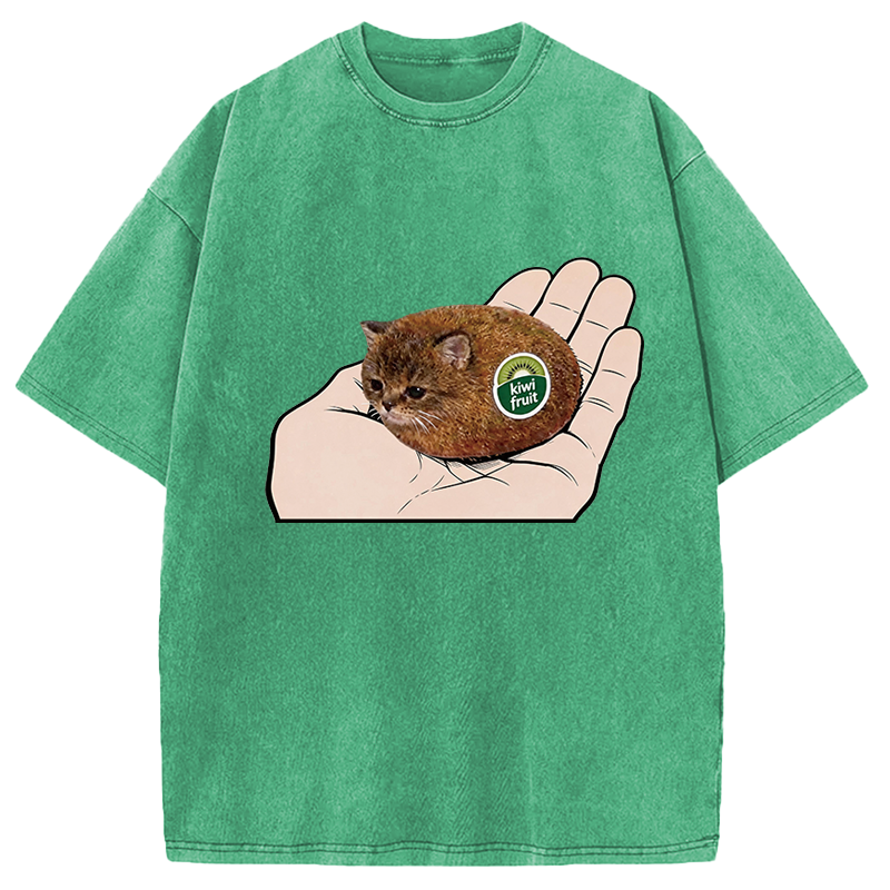 Tokyocanvas Kiwi Fruit Cat Washed T-Shirt