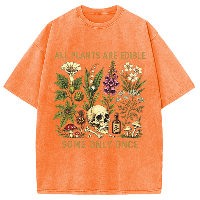 Tokyocanvas Edible Plants Some Only Once Joke Washed T-Shirt