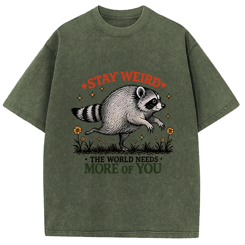 Tokyocanvas Stay Weird Raccoon Washed T-Shirt