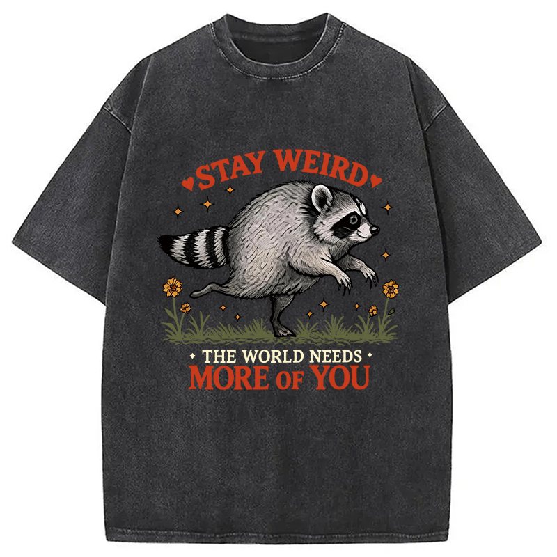 Tokyocanvas Stay Weird Raccoon Washed T-Shirt