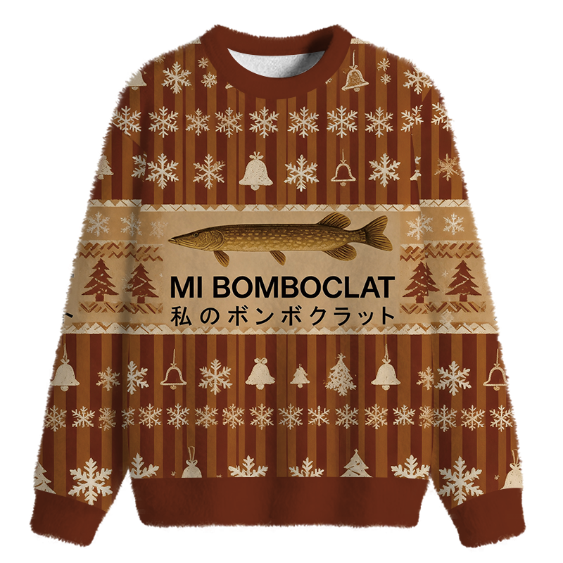 Tokyocanvas Mi Bomboclat Fish Fuzzy Christmas Ugly Sweatshirt