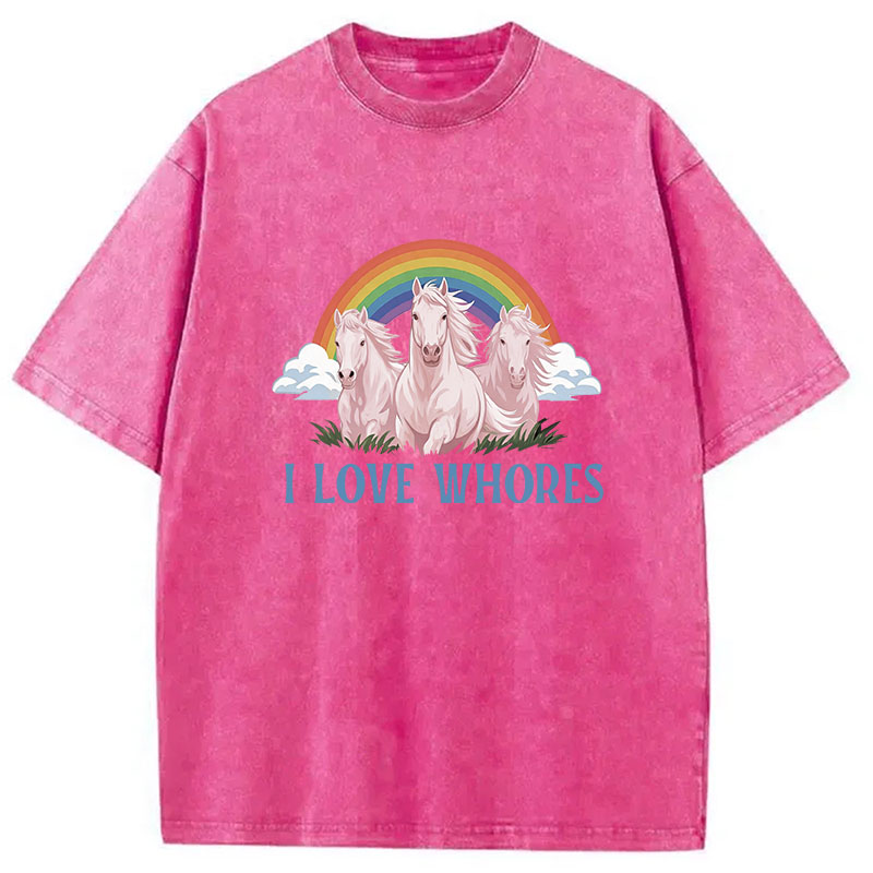 Tokyocanvas I Love Whores Rainbow Horse Washed T-Shirt