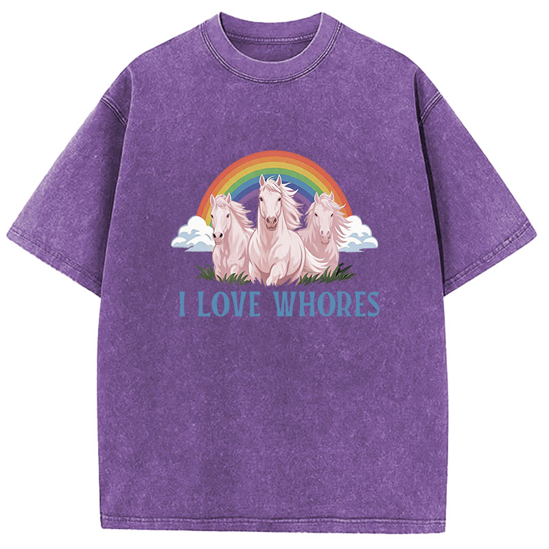 Tokyocanvas I Love Whores Rainbow Horse Washed T-Shirt
