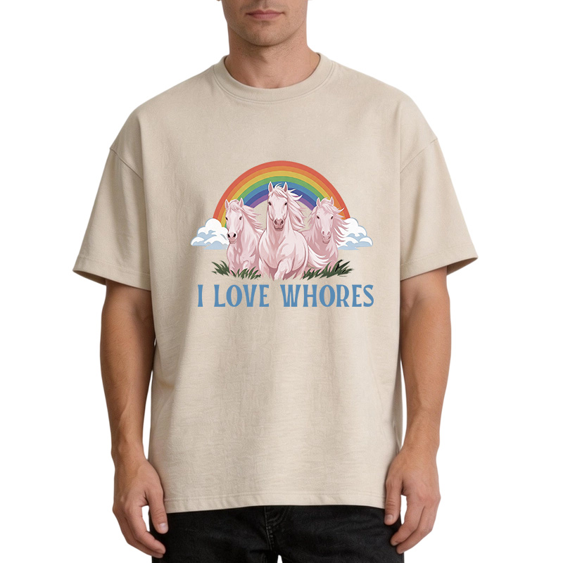 Tokyocanvas I Love Whores Rainbow Horse Washed T-Shirt