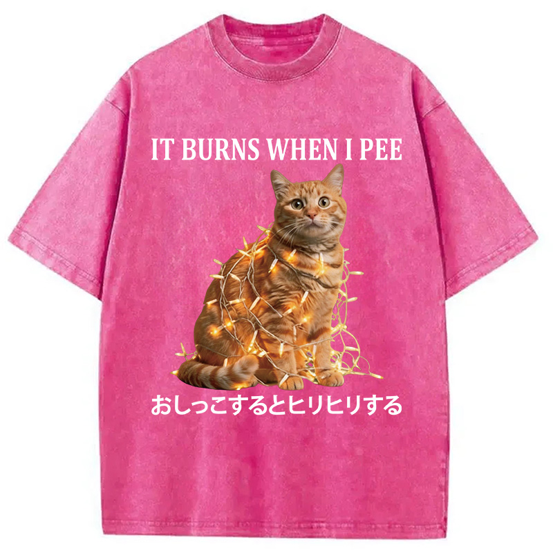 Tokyocanvas It Burns When I Pee Cat Washed T-Shirt