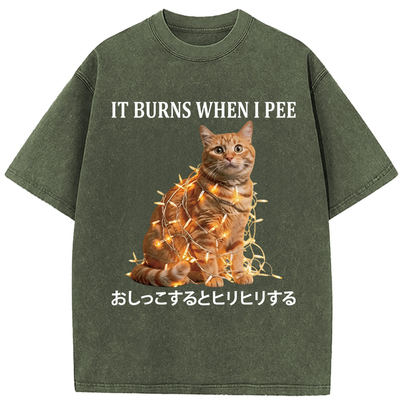 Tokyocanvas It Burns When I Pee Cat Washed T-Shirt