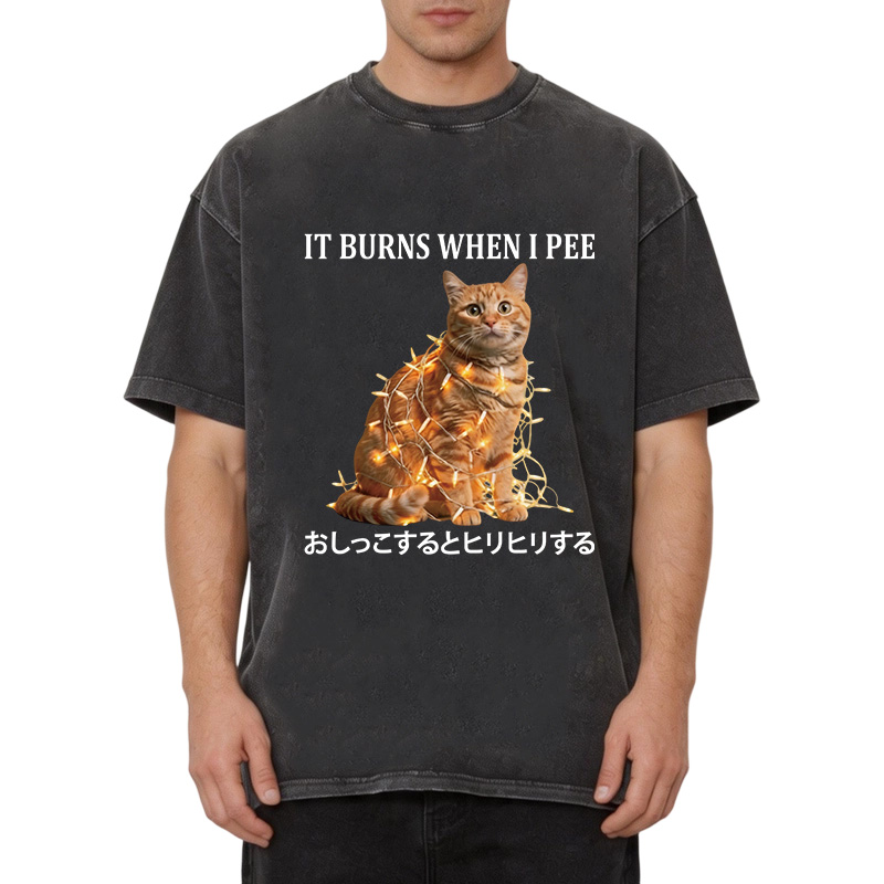 Tokyocanvas It Burns When I Pee Cat Washed T-Shirt