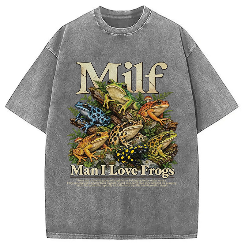 Tokyocanvas Man I Love Frogs Text Washed T-Shirt