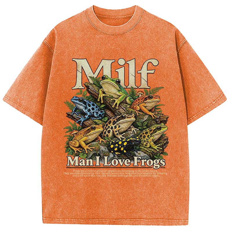 Tokyocanvas Man I Love Frogs Text Washed T-Shirt