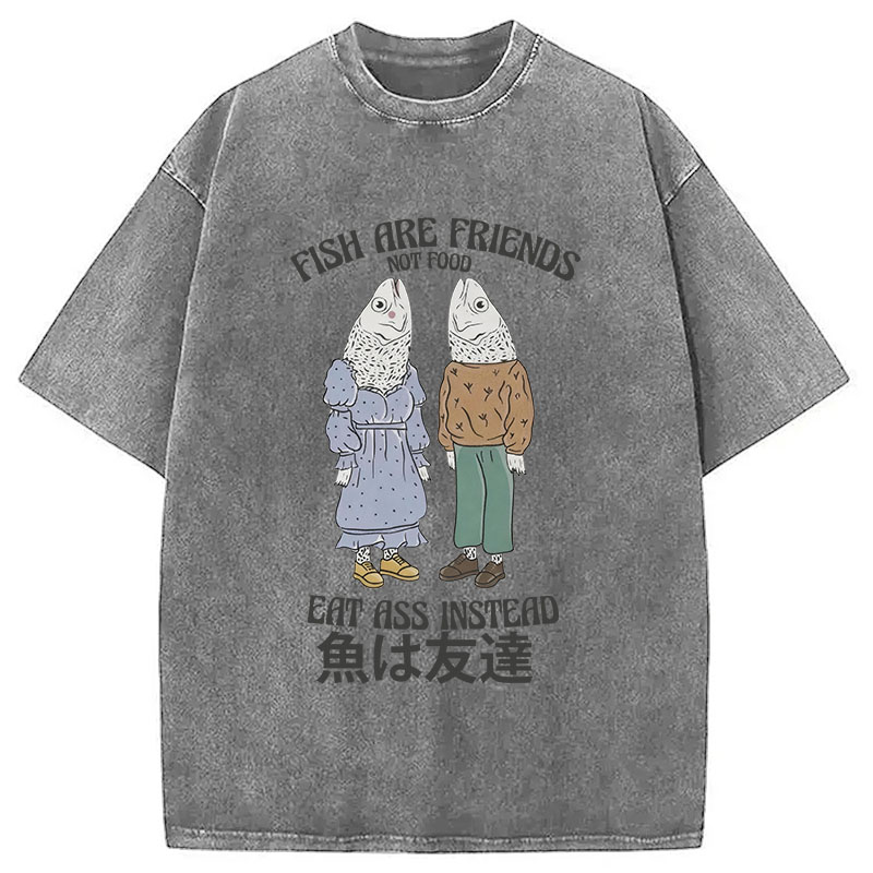 Tokyocanvas Fish Are Friends Not Food Washed T-Shirt