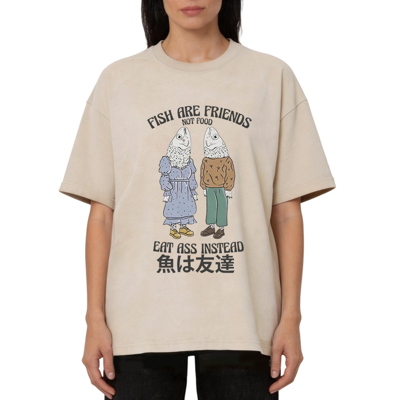 Tokyocanvas Fish Are Friends Not Food Washed T-Shirt