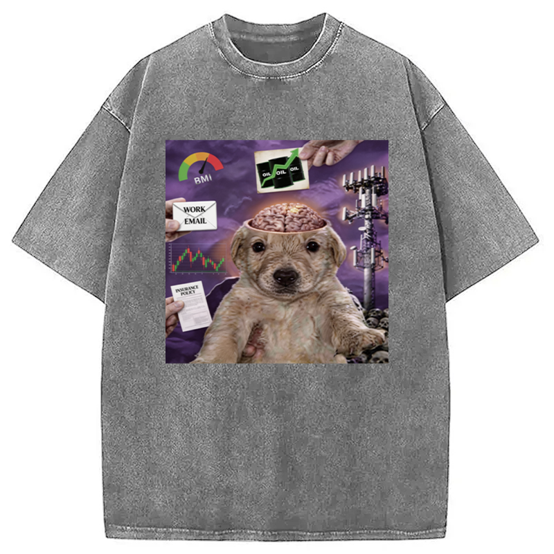Tokyocanvas My Life Funny Dog Washed T-Shirt