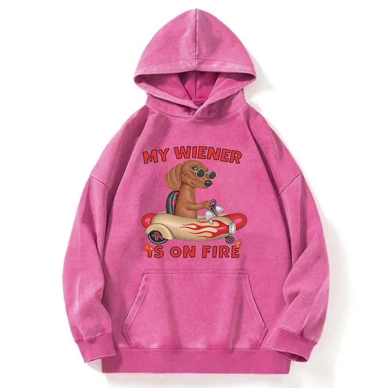 Tokyocanvas My Wiener Is On Fire Funny Dog Washed Hoodie