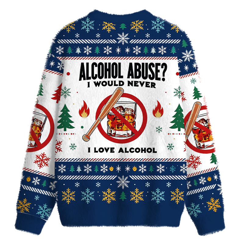 Tokyocanvas Alcohol Abuser Funny Blue Fuzzy Christmas Ugly Sweatshirt
