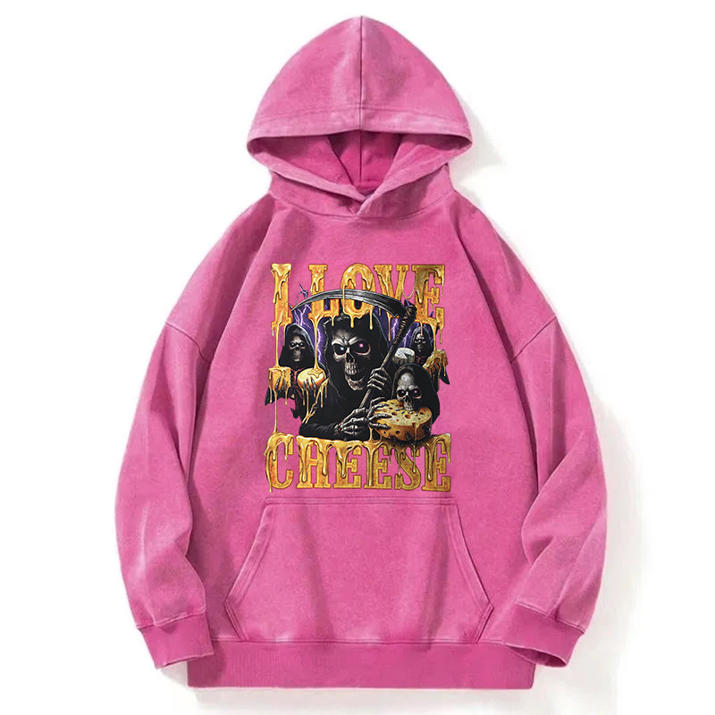 Tokyocanvas Skeleton Cheese Funny Gothic Meme Washed Hoodie