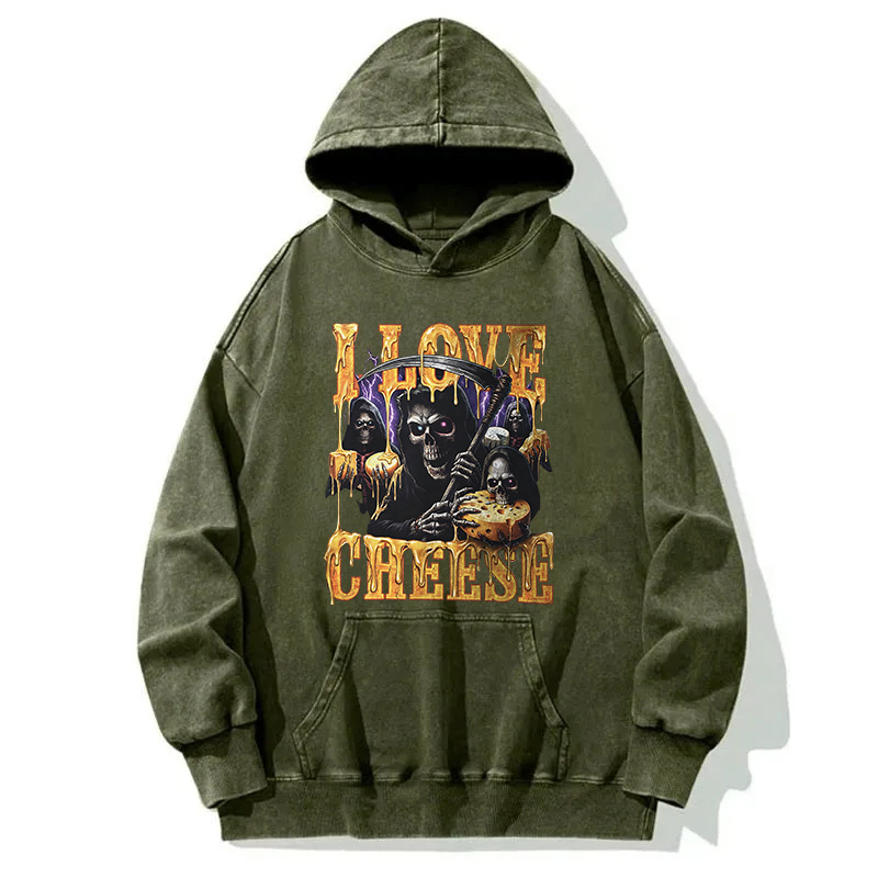 Tokyocanvas Skeleton Cheese Funny Gothic Meme Washed Hoodie