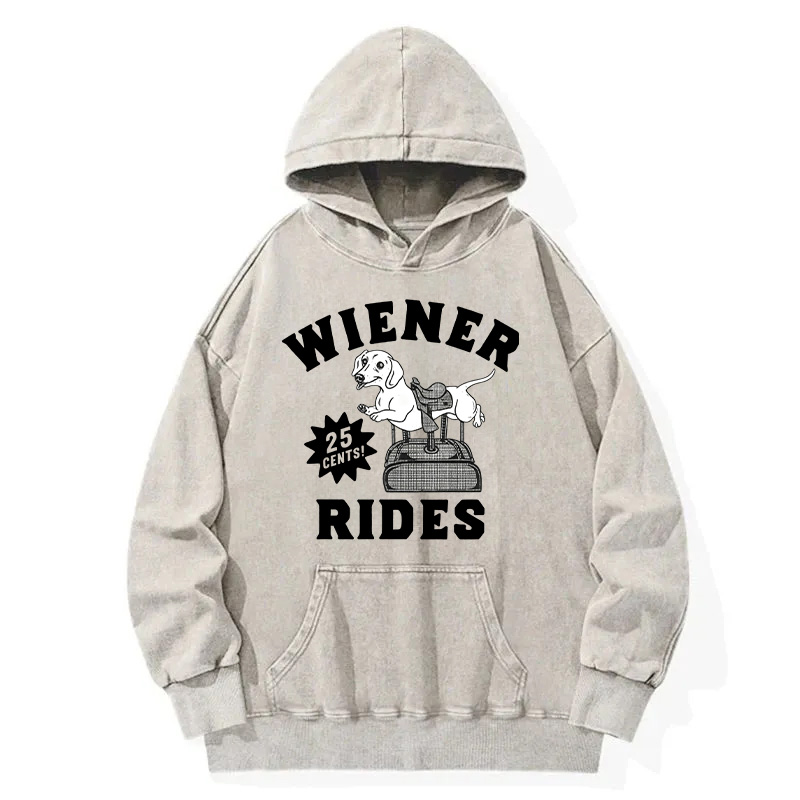 Tokyocanvas Wiener Rides Funny Dog Washed Hoodie