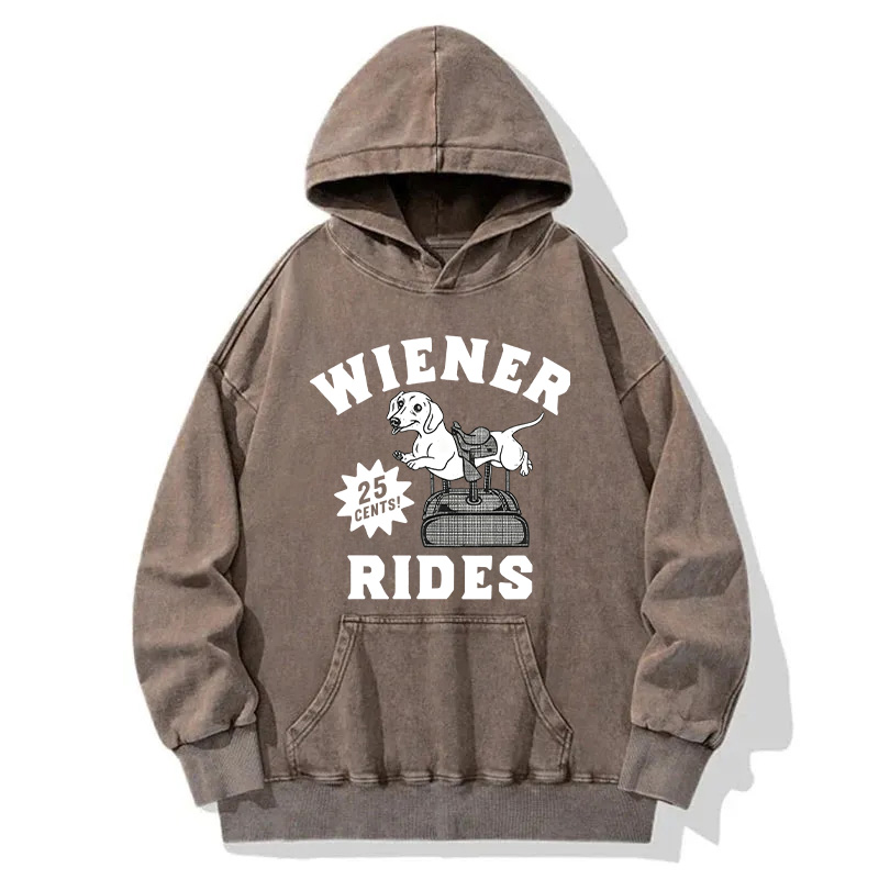 Tokyocanvas Wiener Rides Funny Dog Washed Hoodie