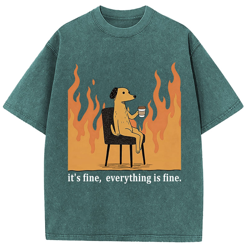 Tokyocanvas Dog in Fire Washed T-Shirt