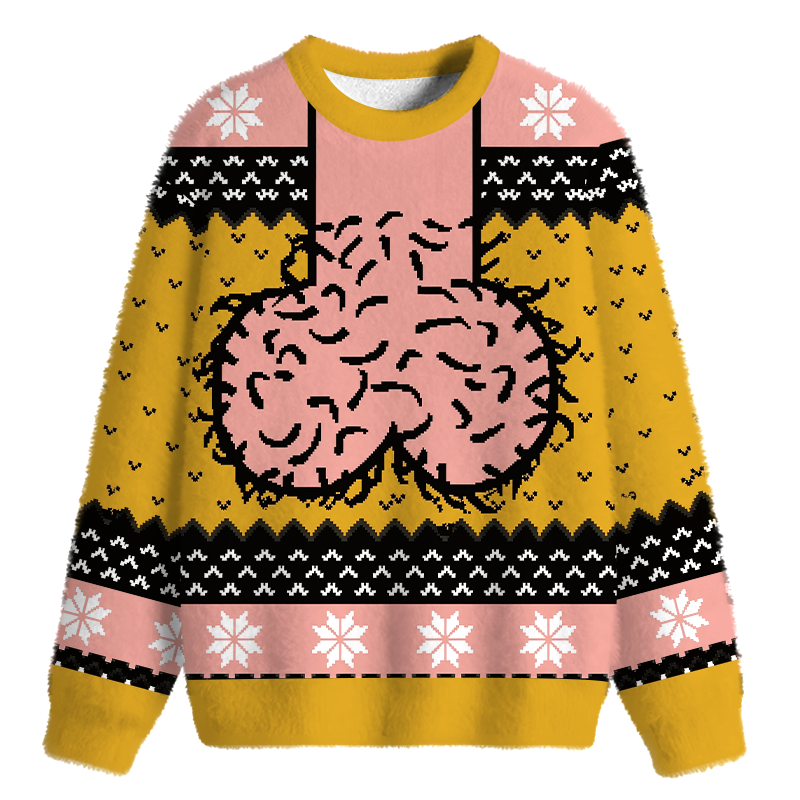 Tokyocanvas Hilarious Naughty Yellow Fuzzy Christmas Ugly Sweatshirt