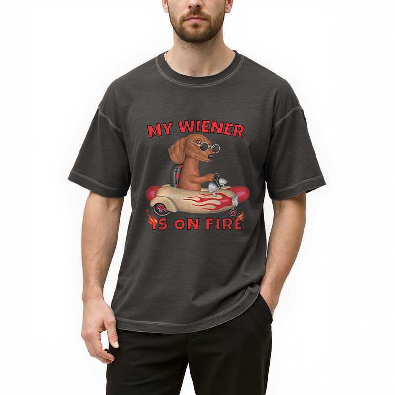 Tokyocanvas My Wiener Is On Fire Funny Dog Gradient Washed T-Shirt
