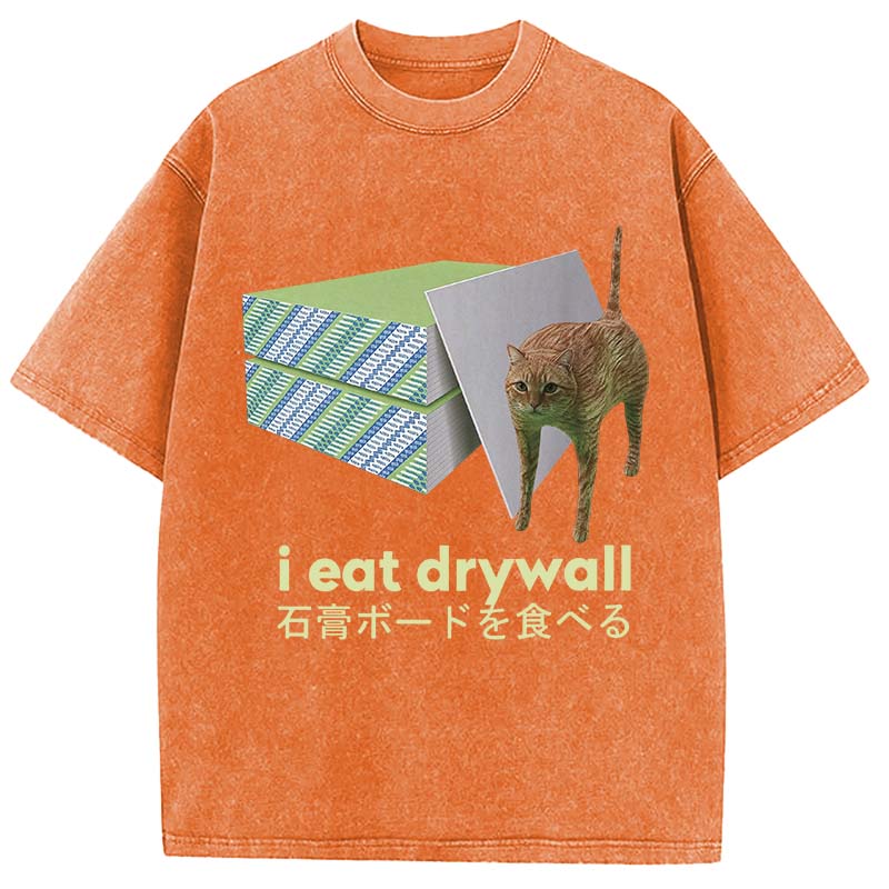 Tokyocanvas Eat Drywall Cat Meme Washed T-Shirt