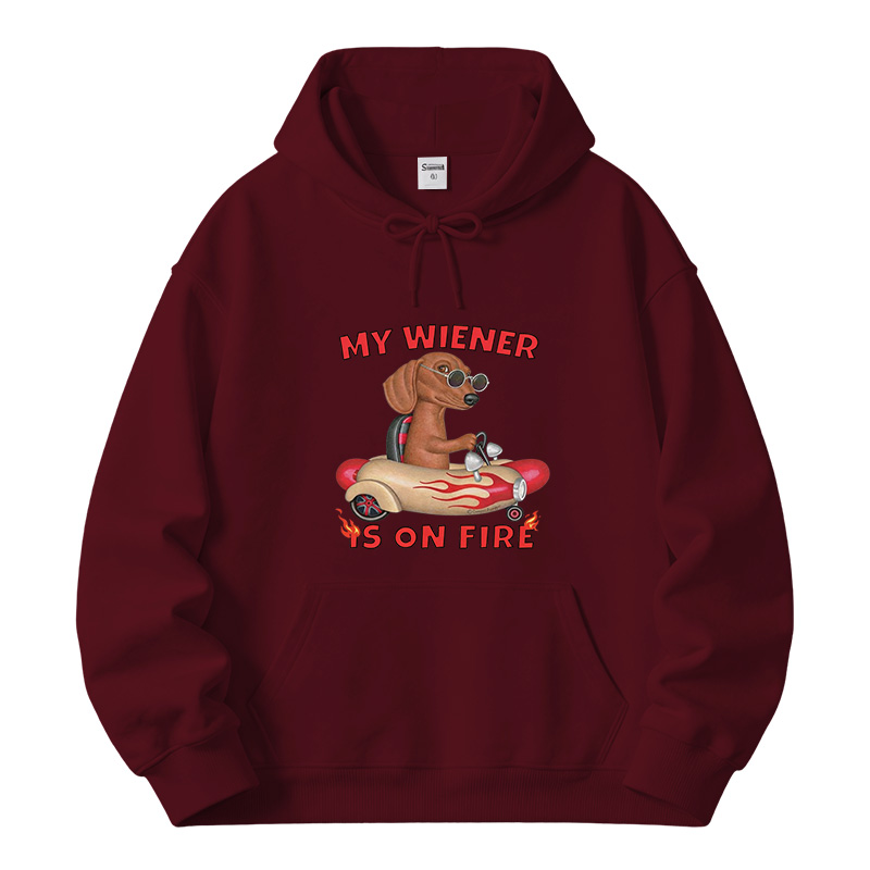 Tokyocanvas My Wiener Is On Fire Funny Dog Fleece Lined Hoodie