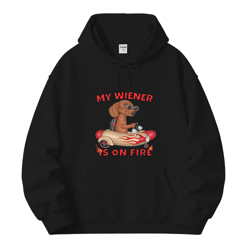Tokyocanvas My Wiener Is On Fire Funny Dog Fleece Lined Hoodie