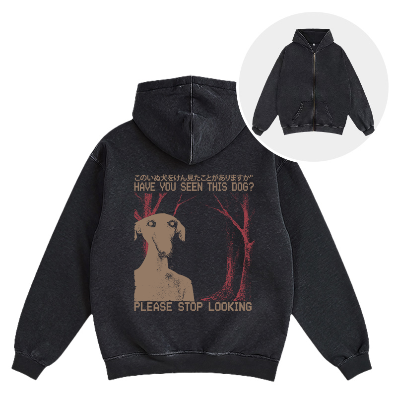 Tokyocanvas Have You Seen This Dog? Washed Zip Hoodie