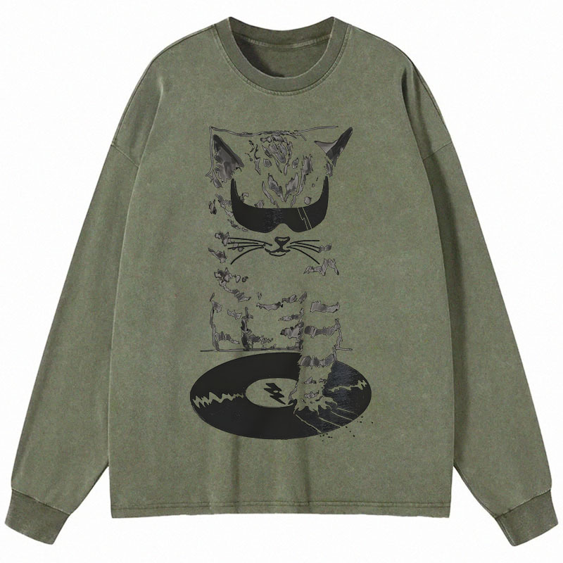 Tokyocanvas DJ Cat Long Sleeve Washed T-Shirt