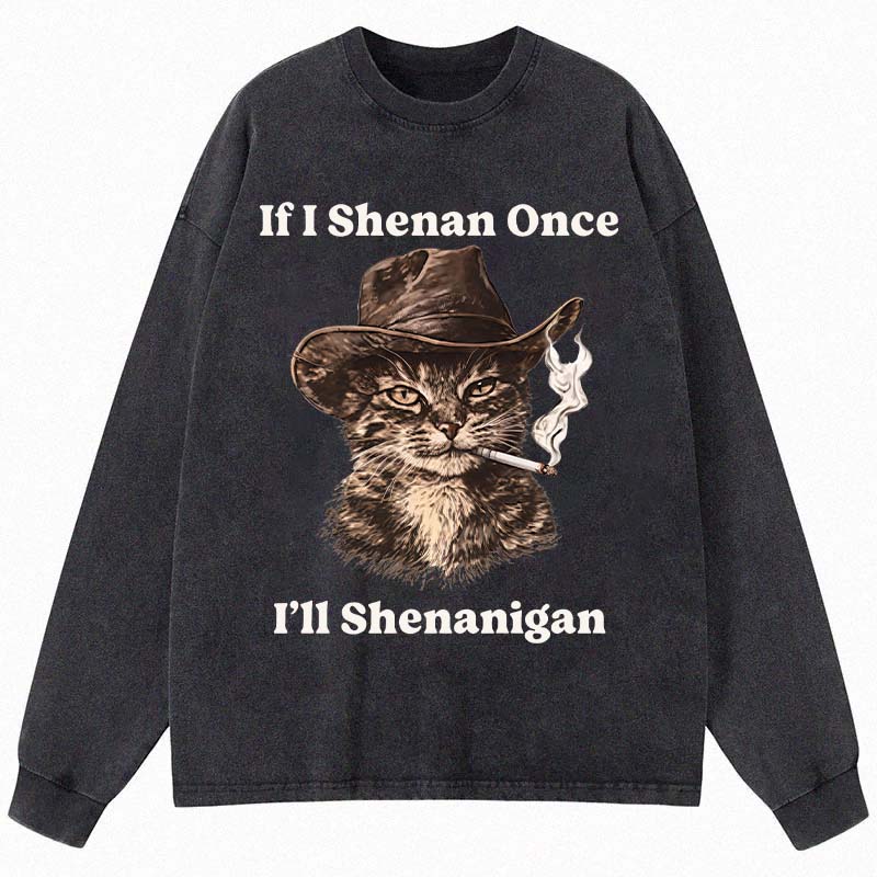 Tokyocanvas Funny Unhinged Cat Long Sleeve Washed T-Shirt