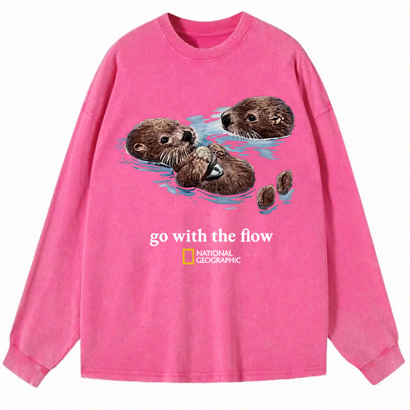 Tokyocanvas Go With The Flow Otters Long Sleeve Washed T-Shirt