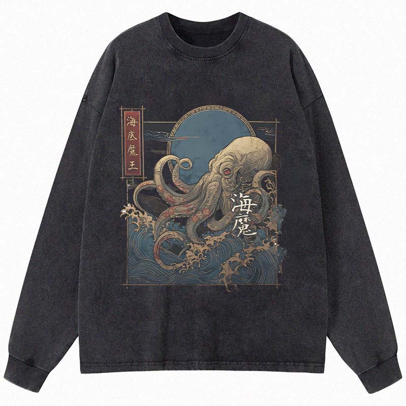 Tokyocanvas Kraken Ukiyo-e Long Sleeve Washed T-Shirt