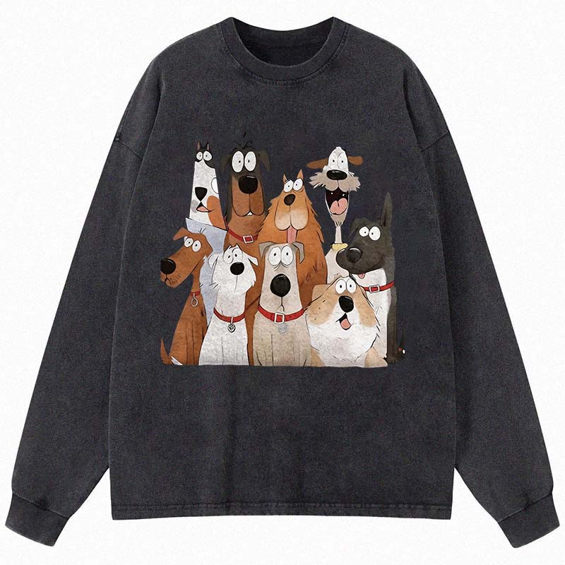 Tokyocanvas Funny Cute Dog Art Print Long Sleeve Washed T-Shirt