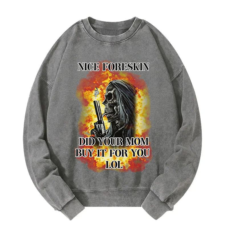 Tokyocanvas Nice Foreskin Funny Skeleton Meme Washed Sweatshirt