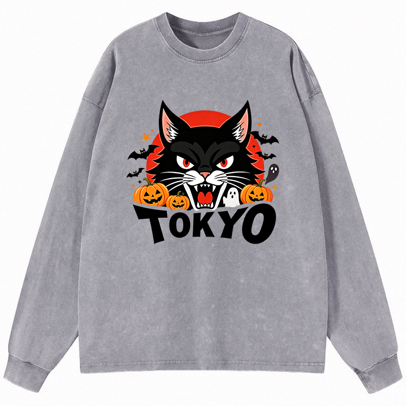 Tokyocanvas Halloween Gifts Long Sleeve Washed T-Shirt