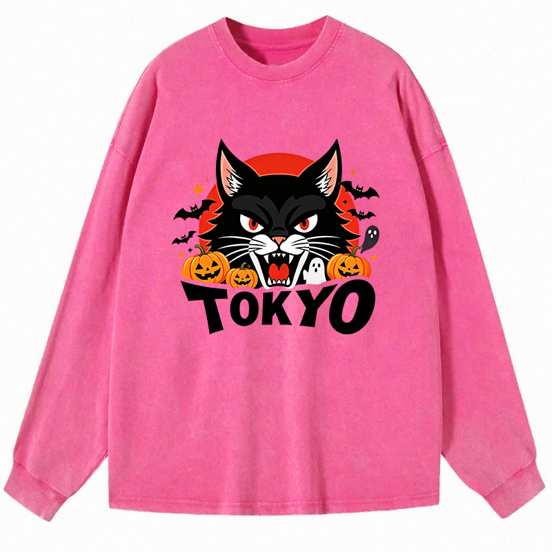 Tokyocanvas Halloween Gifts Long Sleeve Washed T-Shirt