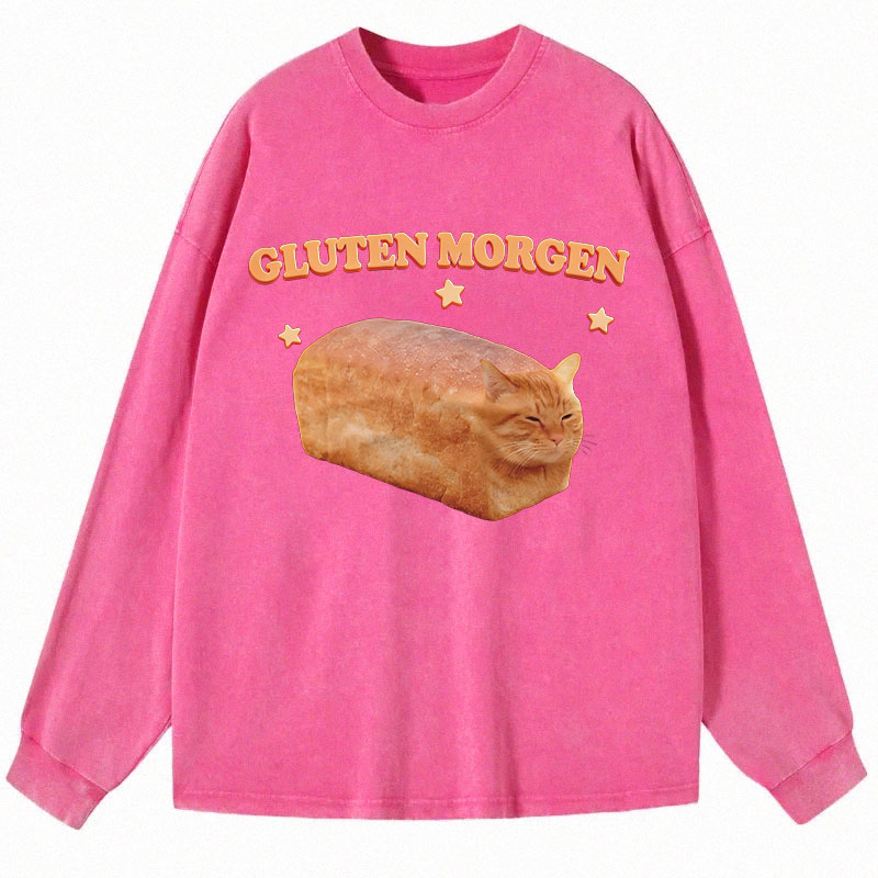 Tokyocanvas Silly Gluten Cat Long Sleeve Washed T-Shirt