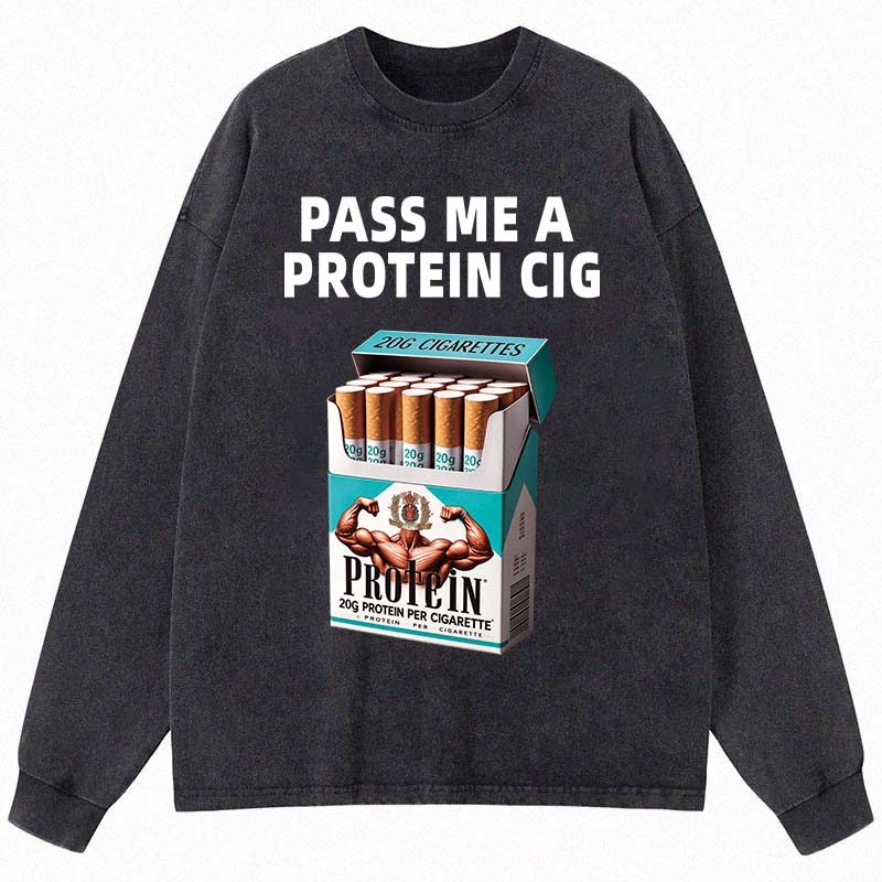 Tokyocanvas Pass Me A Protein Long Sleeve Washed T-Shirt