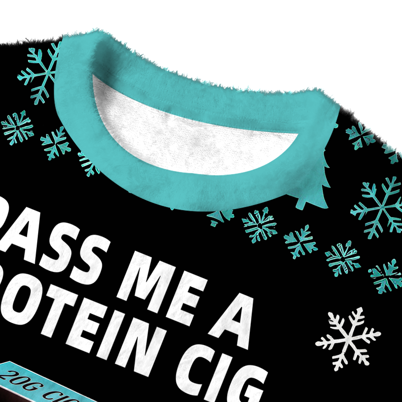 Tokyocanvas Pass Me A Protein Cig Black Fuzzy Christmas Ugly Sweatshirt